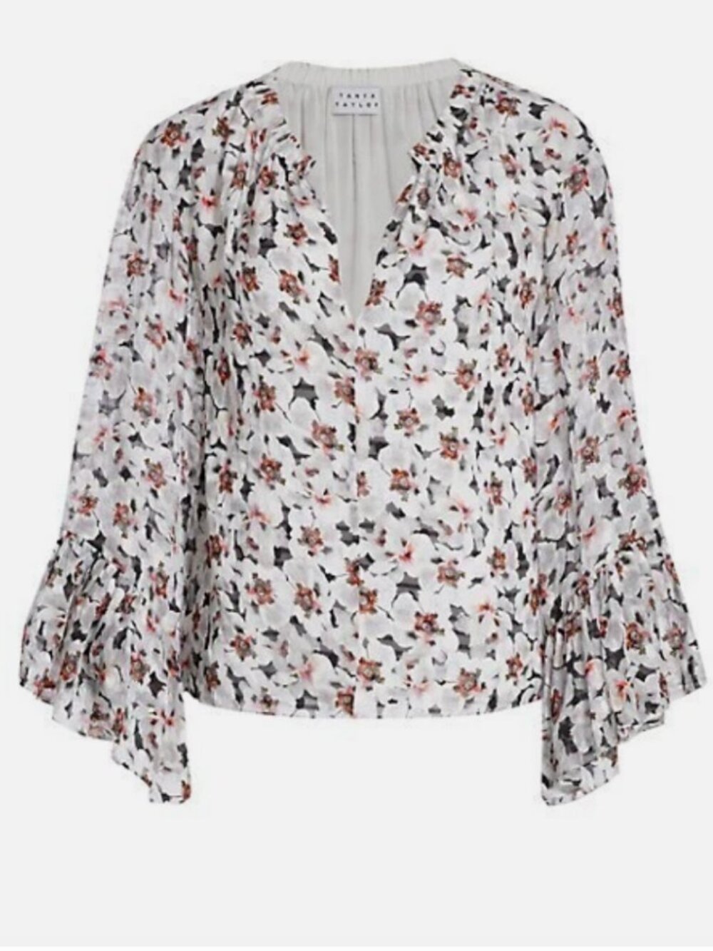 Tanya Taylor Sz XL Womens Harper Top Bell Sleeve Floral Silk Cotton Shirt NWOT